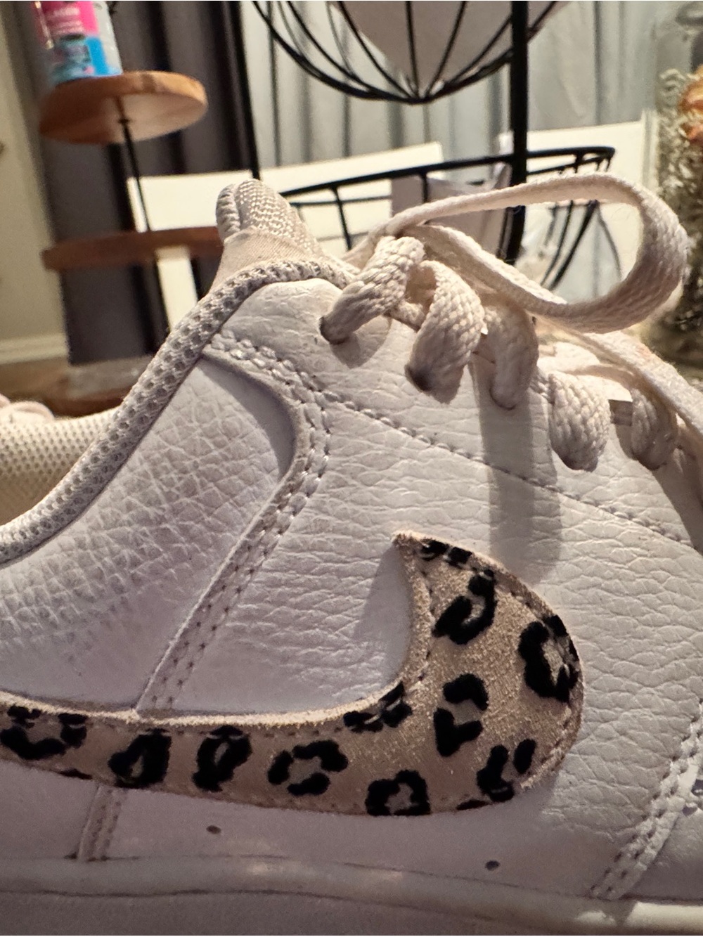 Nike White Sneakers with Black Leopard Spot Accent